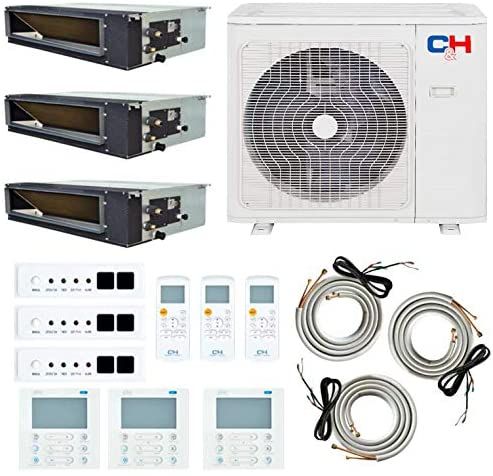 3 Zone 12k+12k+12k Concealed Duct with Installation Kits, 21 SEER2 2.3 Ton Tri Zone Slim Duct Air Conditioners