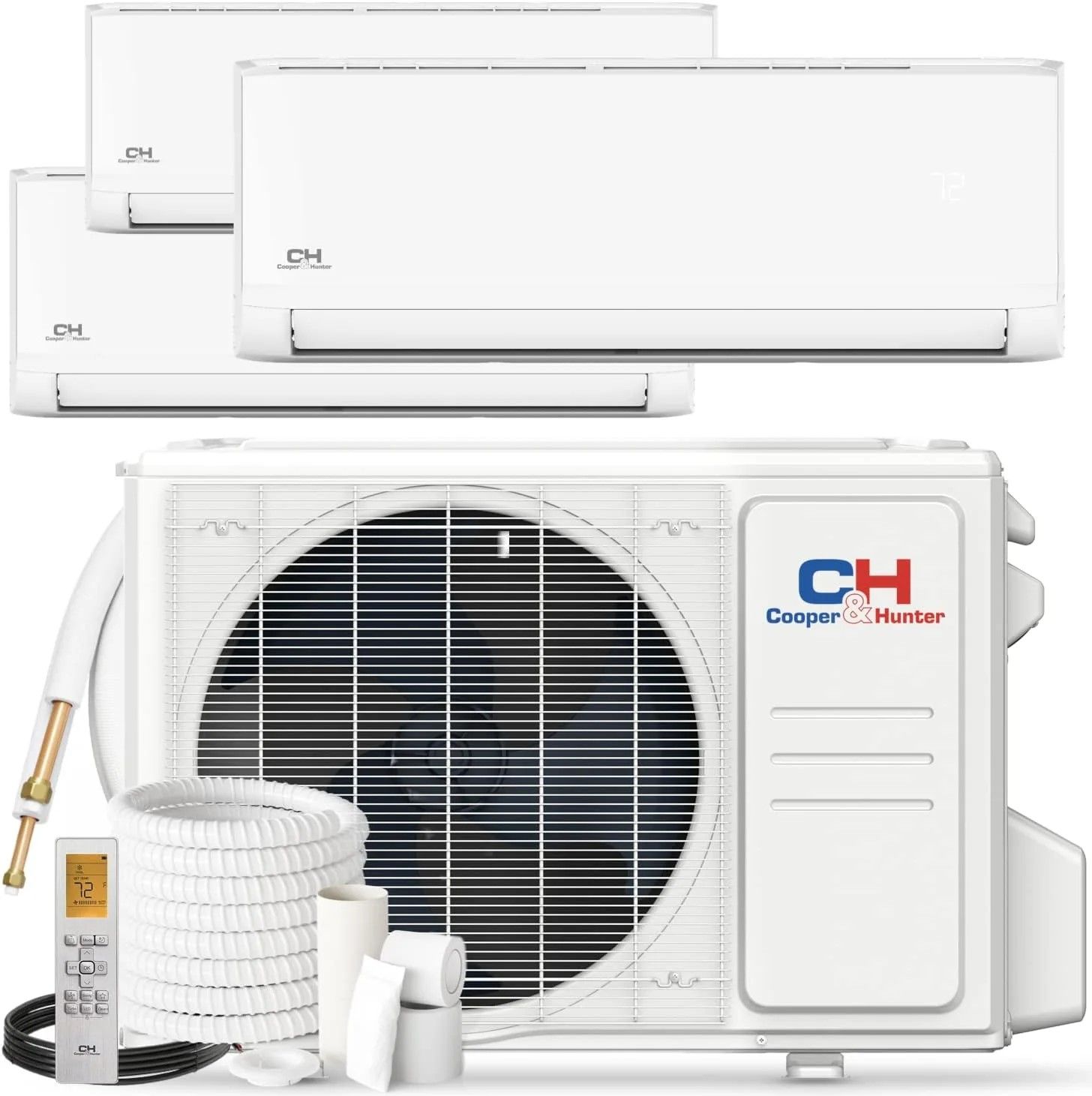 3 Zone 12k+12k+12k Wall Mounts Ductless Mini Split with Installation Kits, Olivia Series 24.6 SEER 2.3 Ton Tri Zone Multi Air Conditioner System Wi-Fi Adapter Included