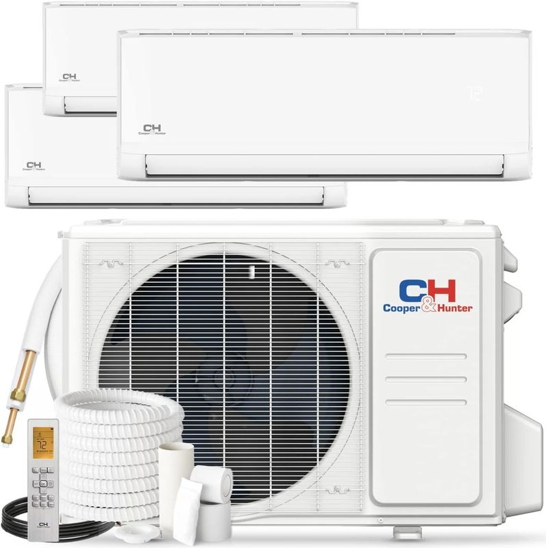 3 Zone 12k+12k+12k Wall Mounts Ductless Mini Split with Installation Kits, Olivia Series 24.6 SEER 2.3 Ton Tri Zone Multi Air Conditioner System Wi-Fi Adapter Included