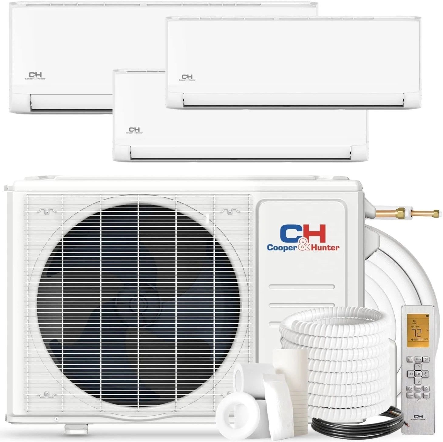 3 Zone 6k+12k+18k Wall Mount OLIVIA Series Ductless Mini Split A/C and Heat Pump with 25ft Installation Kits - Wi-Fi Adapter Included