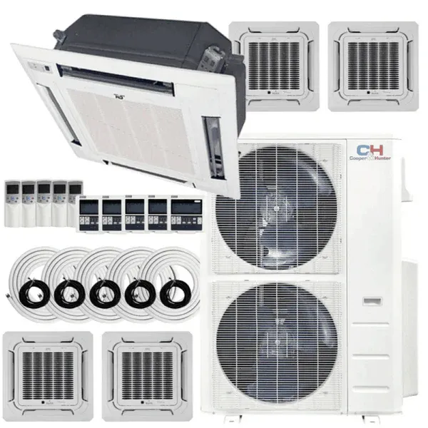5 Zone Cooper &amp; Hunter 48,000 BTU 5 Zone 9k+9k+9k+12k+18k Ceiling Cassettes with Installation Kits, R410A, 23.4 Seer2 4 Ton Penta Zone Five Zone Ductless Multi Mini Split Air Conditioner