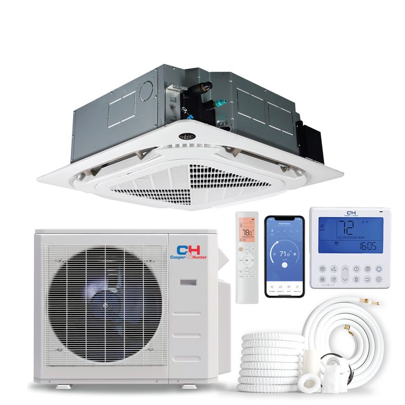 Cooper&amp;Hunter Single Zone, Four-Way Ceiling Cassette R454B, 24,000 BTU 230V 22 SEER Ceiling Cassette Ductless Mini Split Air Conditioner, Heat Pump 2 TON