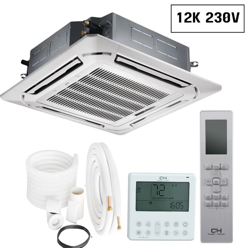 Cooper&amp;Hunter Multi-Zone R454B, 12,000 BTU 230V Indoor Four-Way Ceiling Cassette Air Conditioning Unit for Heat Pump, Mini Split Inverter System Up To 22.6 SEER2 with Humidity Sensor