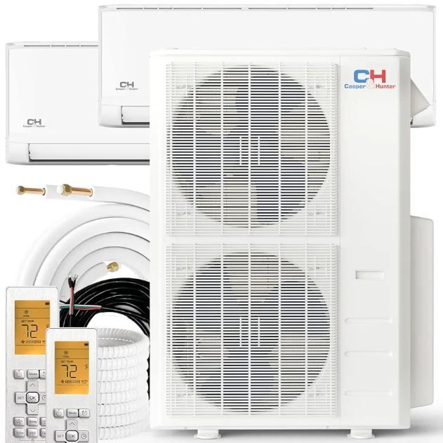 Cooper &amp; Hunter 48,000 BTU Dual 2-Zone 24K + 24K BTU Wall Mount Ductless Mini Split Air Conditioner &amp; Heat Pump – 23.4 SEER2 – 25FT Installation Kits – R-410A Refrigerant Pre-Charged – Inverter