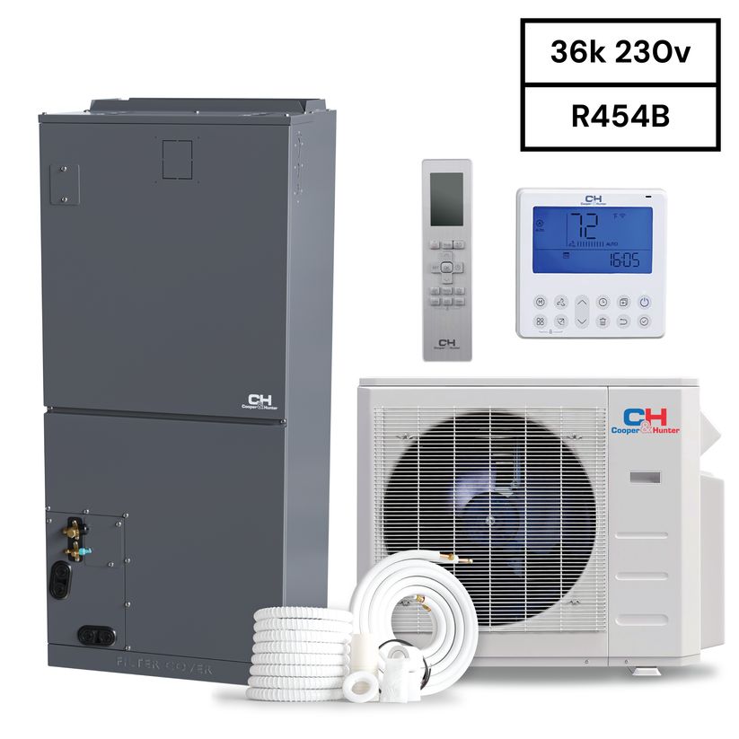 Cooper&amp;Hunter R454B, 36,000 BTU 3 TON 17.2 SEER Ducted Mini Split and Heat Pump Inverter System with Multi Position Air Handler Unit with Wi-Fi Included - 50ft Installation Kit Included