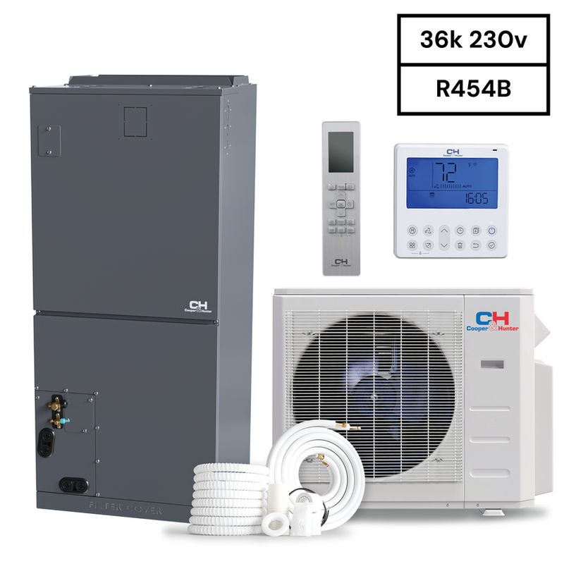 Cooper&amp;Hunter R454B, 36,000 BTU 3 TON 17.2 SEER Ducted Mini Split and Heat Pump Inverter System with Multi Position Air Handler Unit with Wi-Fi Included - 50ft Installation Kit Included