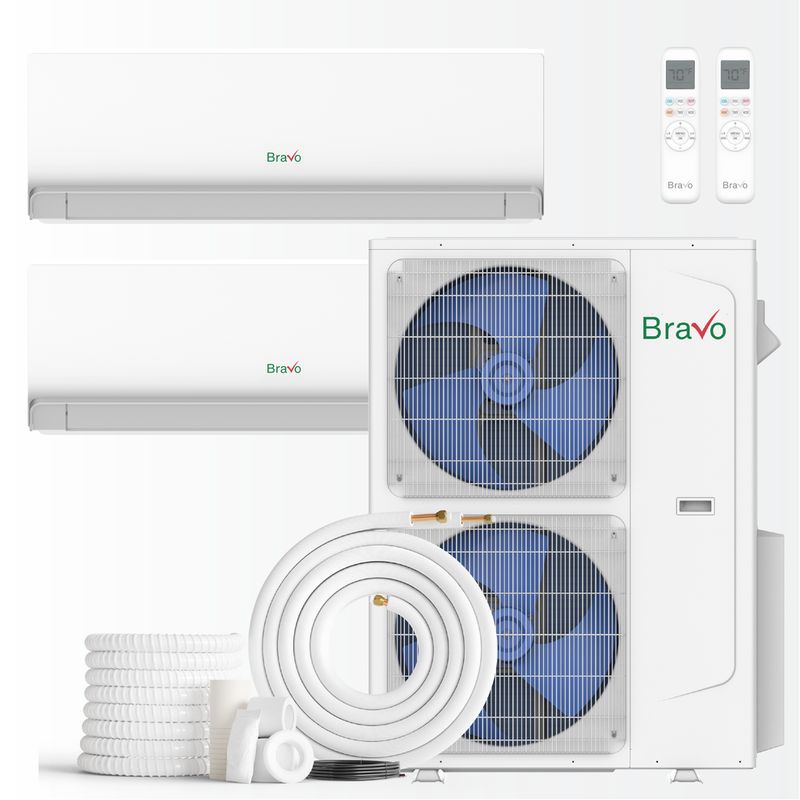 Bravo Milano Series 2-Zone Mini Split AC &amp; Heat Pump -- 42,000 BTU (3.5 Ton), Wall Mount Units (9K+9K BTU), Inverter Technology, 208-230V, Heating &amp; Cooling