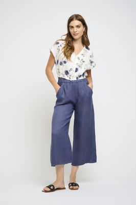 PISTACHE Blouse de lin imprimé floral P-0088-G
