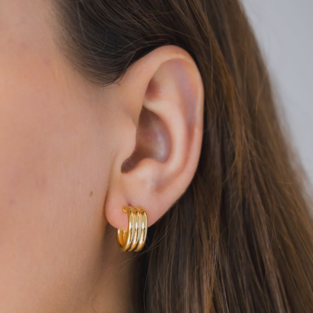 BEBLUE Triple tube HOOP Gold earrings BO1585-GLD