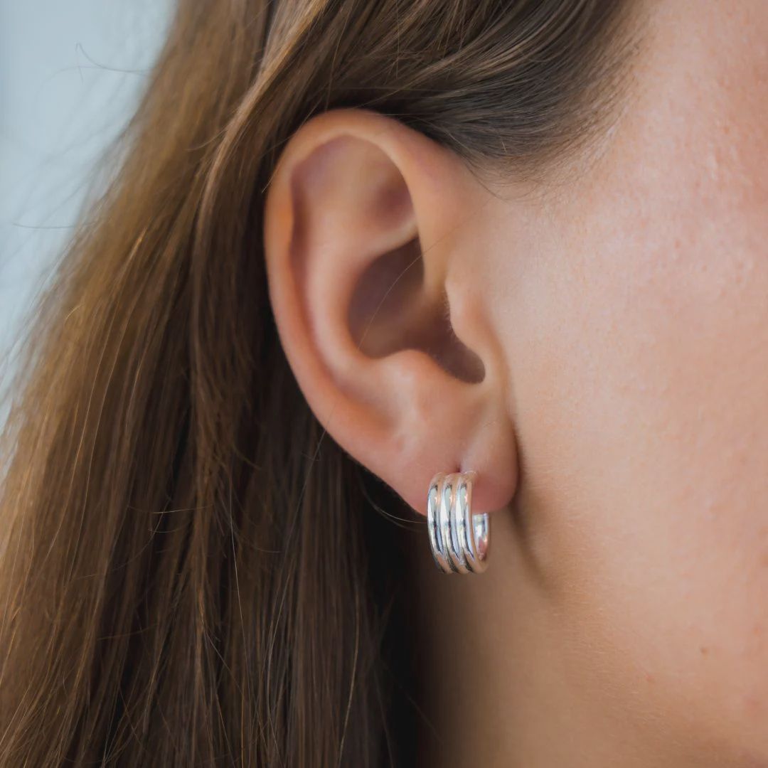 BEBLUE Triple tube HOOP Silver Earrings BO1585-SLV