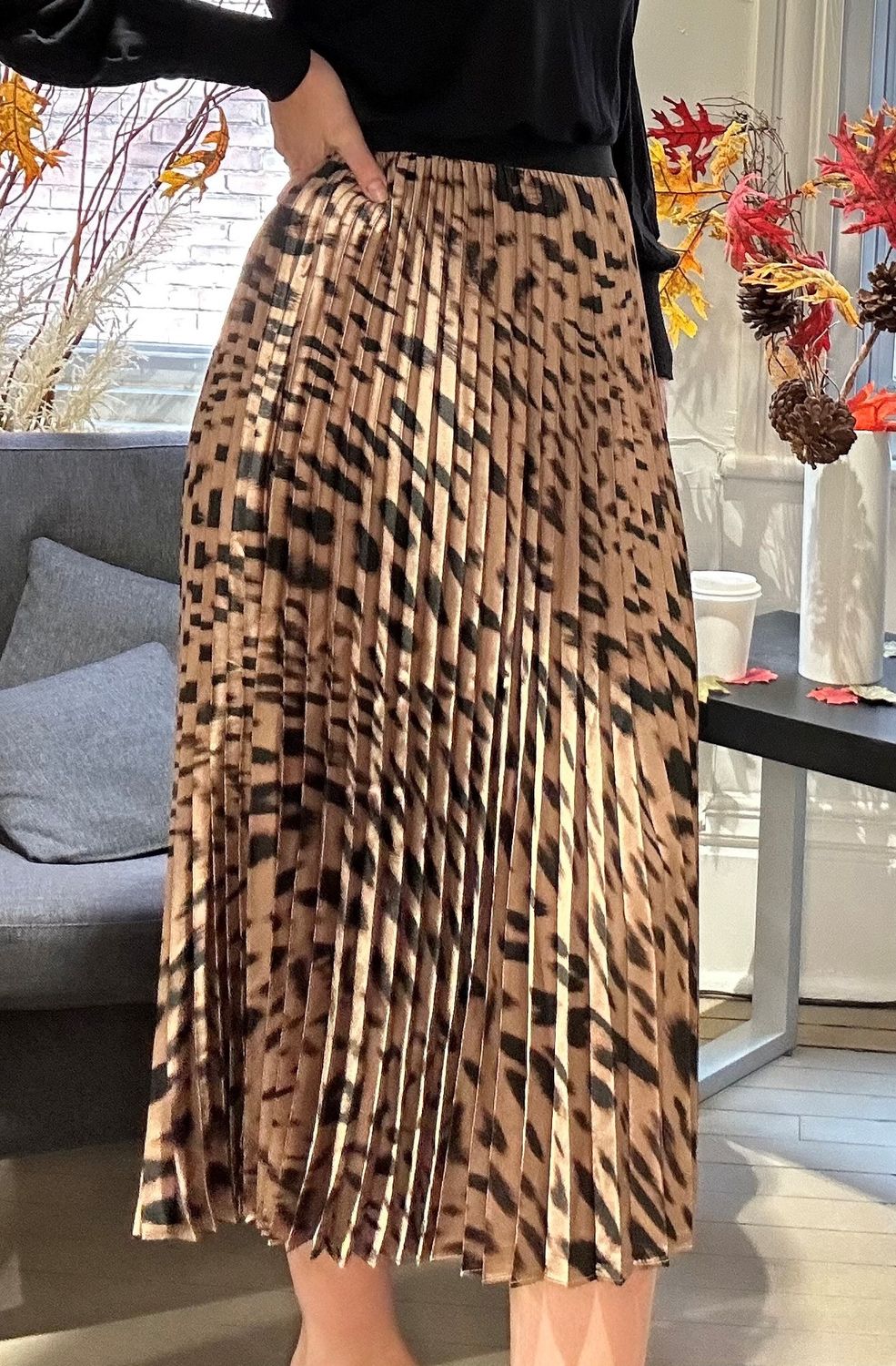 SANCTUARY Jupe Nostalgia Plissé Midi CS0490BX5X-F25, Colour: Mocha Leo, Size: XS