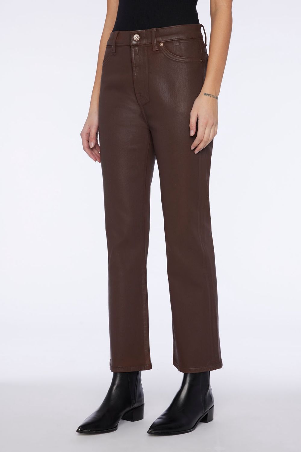 7th High Waist Slim Kick in Coated Chocolate 7U369752