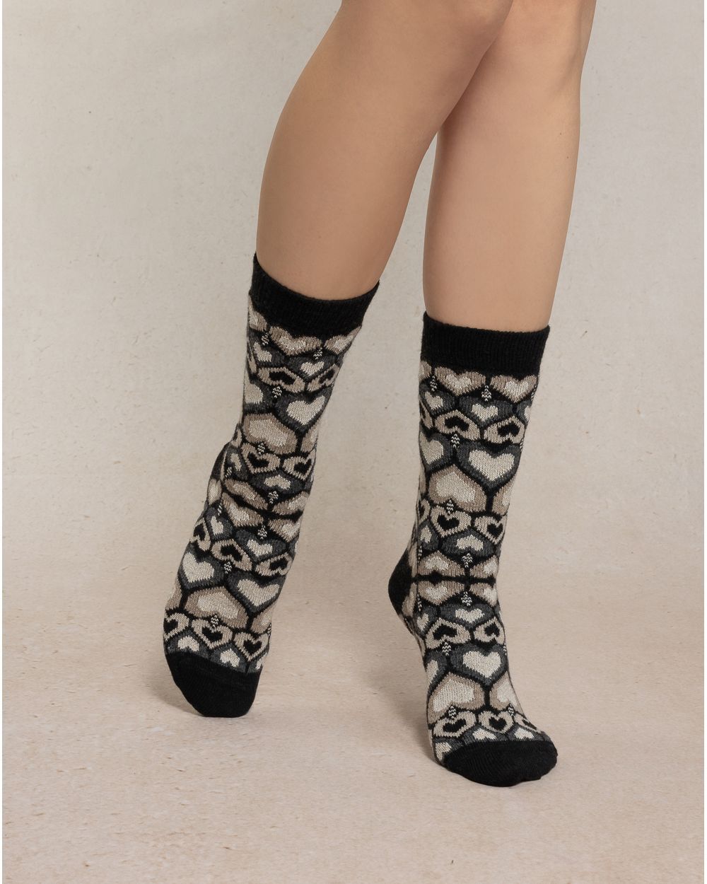 BLEU FORET Fine Wool &amp; Cashmere Socks – Heart Pattern 6566