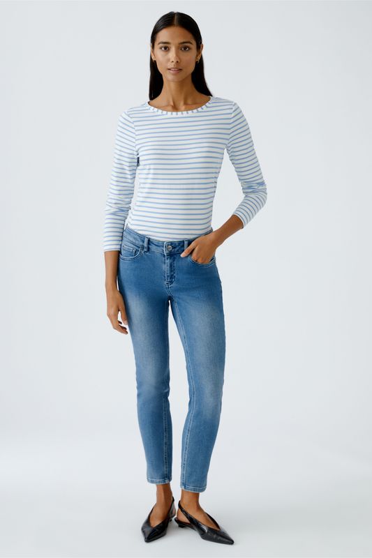 OUI SUMIKO White &amp; Blue Striped Long-Sleeve Shirt 88220