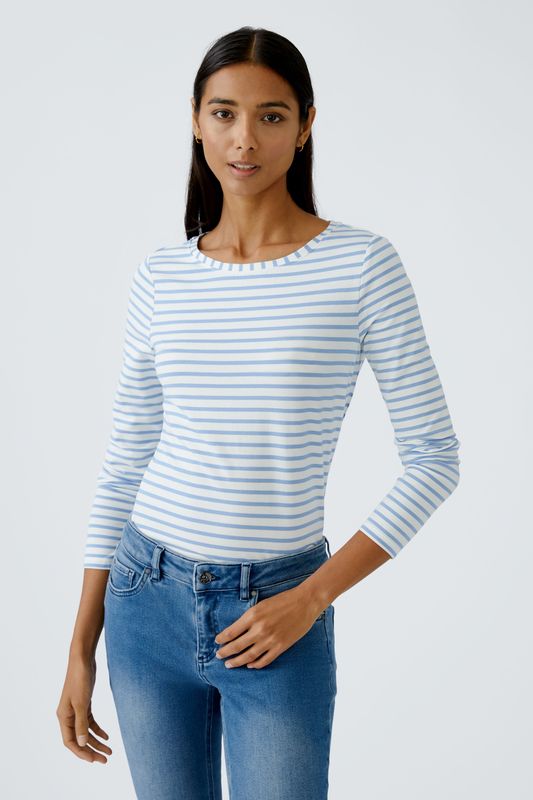 OUI SUMIKO White &amp; Blue Striped Long-Sleeve Shirt 88220