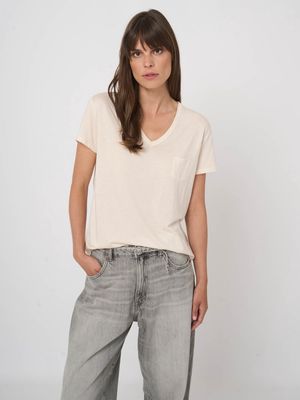 REPEAT T-shirt col V avec poche coton 500021