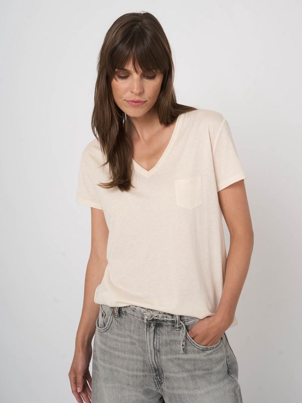 REPEAT T-shirt col V avec poche coton 500021