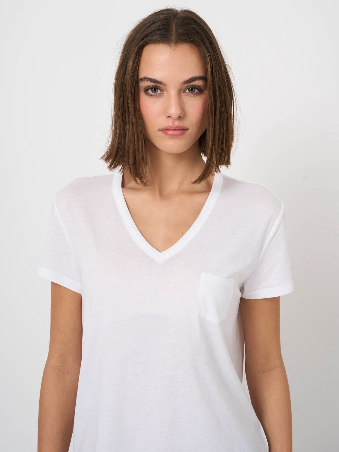REPEAT T-shirt col V avec poche coton 500021, Colour: White, Size: 34