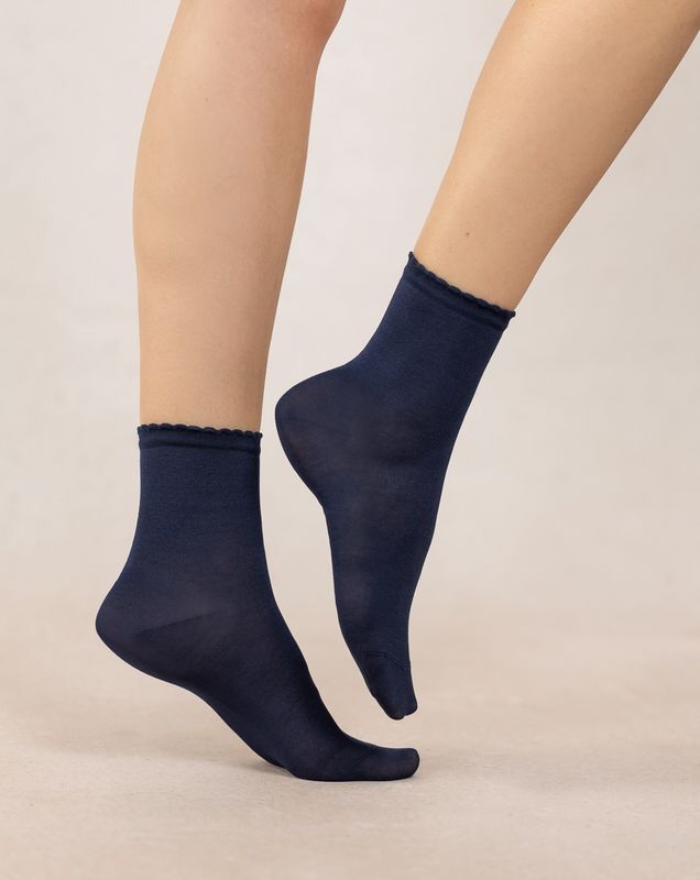 BLEU FORÊT Mercerized Cotton Croquet Edge Ankle Socks 6401