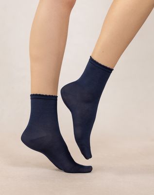 BLEU FORÊT Mercerized Cotton Croquet Edge Ankle Socks 6401