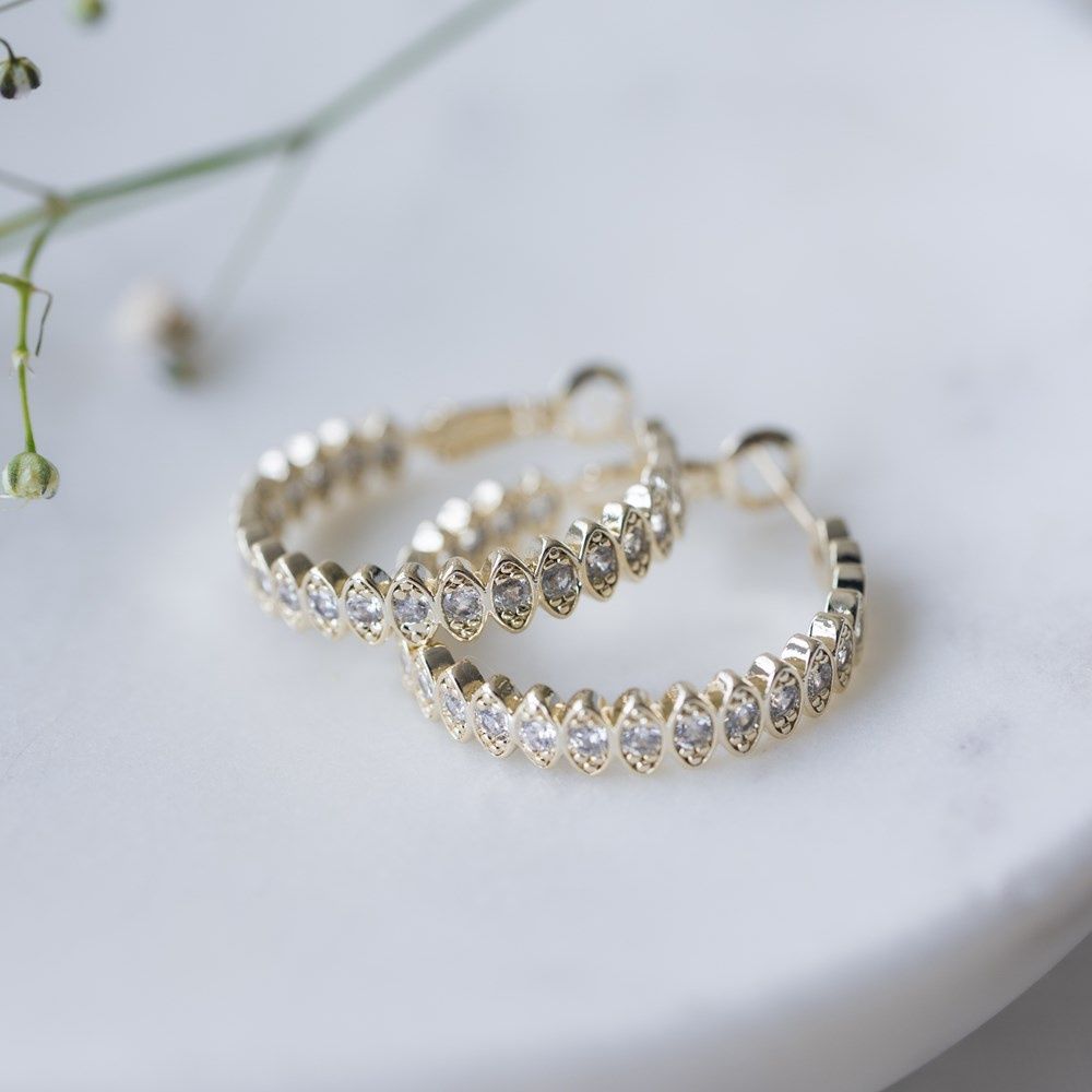 GLEE Jewelry Front &amp; Centre Clear Hoops (Gold or Silver), Material: Or / Gold