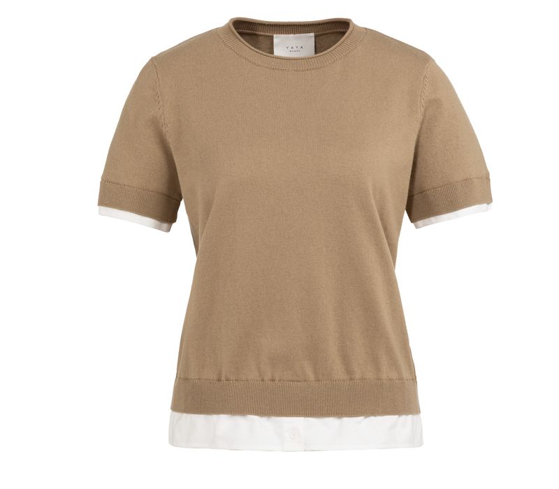 YAYA Short Sleeve Knitted Top with Layered Effect 01-000550