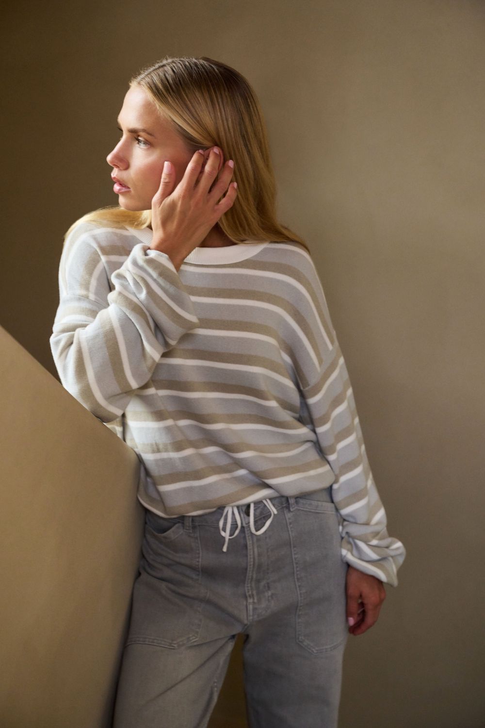 ​YAYA Striped Sweater with Adjustable Bottom Cord 01-000570