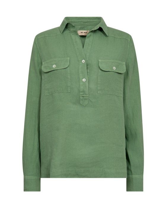 Mos Mosh MMEnna Linen Pocket Blouse 168430, Colour: Turf green, Size: XS