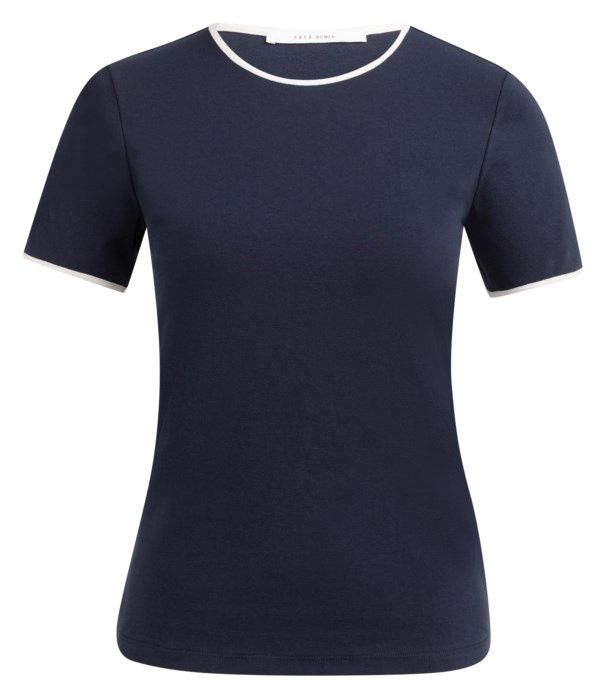 Yaya T-shirt with contrast binding 01719084, Colour: Navy blazer blue, Size: XS