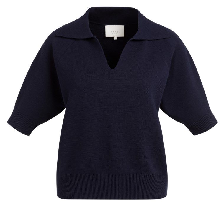 Yaya Short Sleeve sweater with coll 01000569, Colour: Navy blazer bkue, Size: XXS