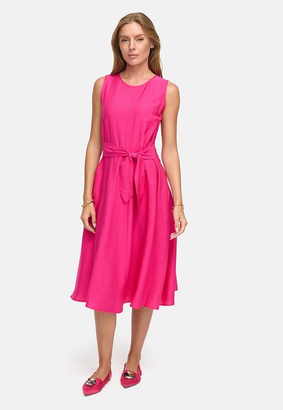Pink Sleeveless Belted Midi Dress – Catnoir