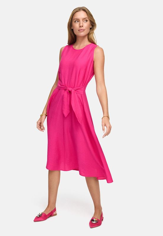 Pink Sleeveless Belted Midi Dress – Catnoir