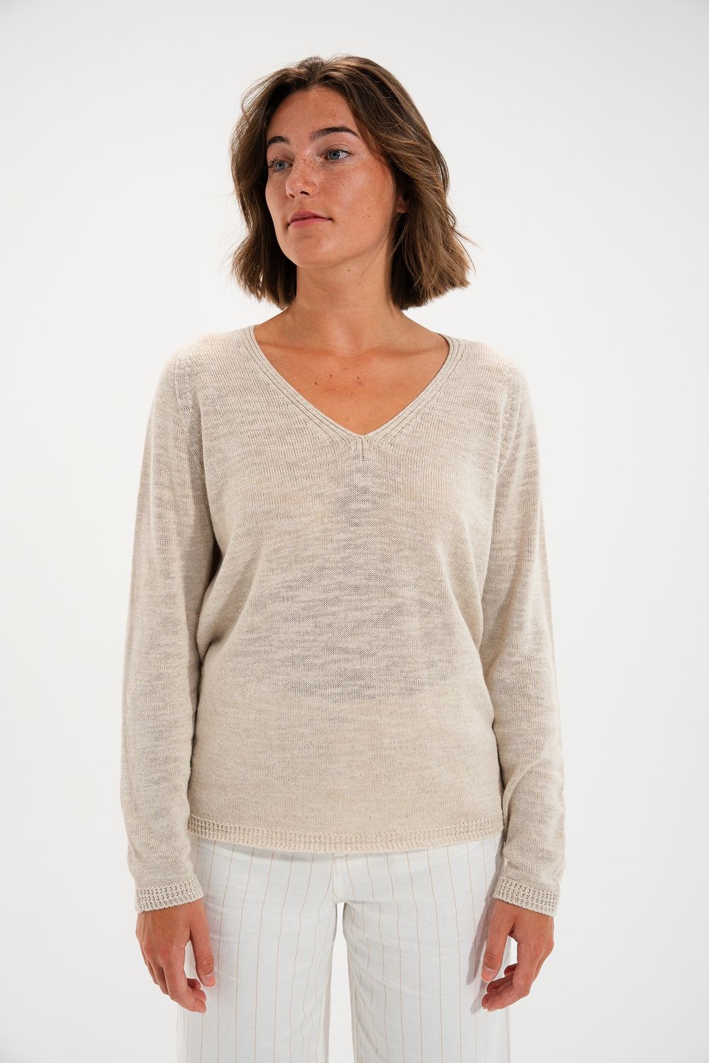 Taroudant Natural V-Neck Knit – Mat de Misaine