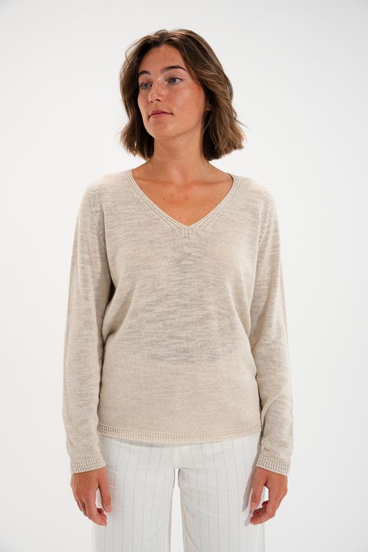 Taroudant Natural V-Neck Knit – Mat de Misaine