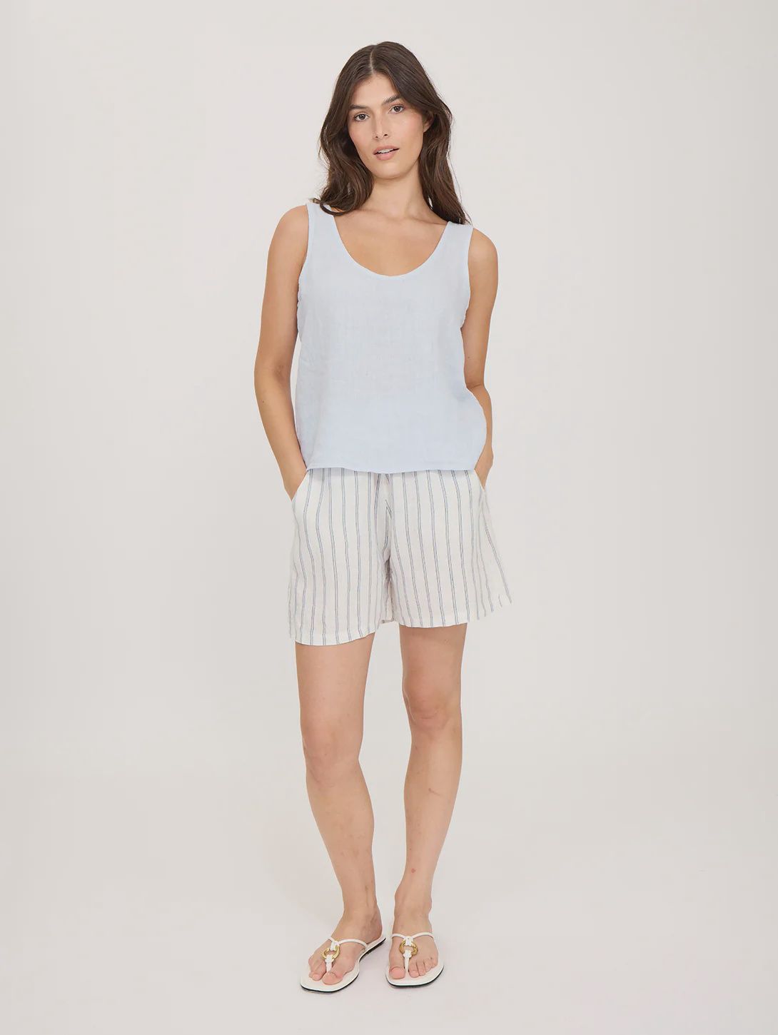 Pistache Shorts Pinestripe en lin R-02601, Size: XS