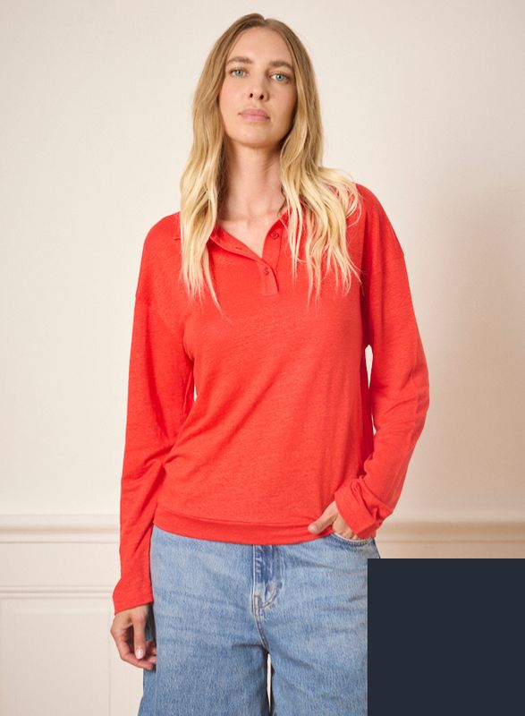 Notshy Lightweight linen polo – Watermelon / Navy