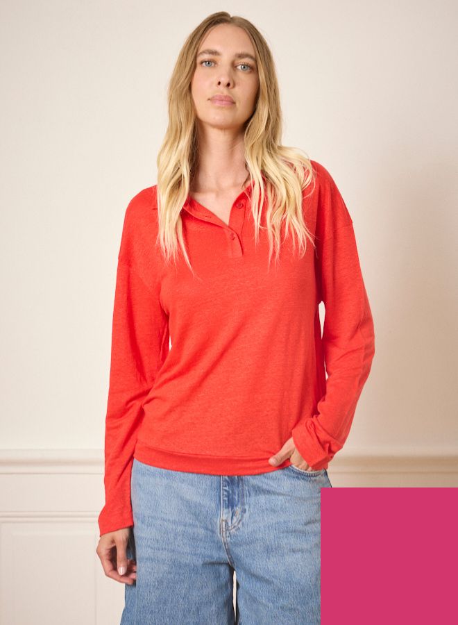 Notshy Lightweight linen polo – Watermelon / Navy