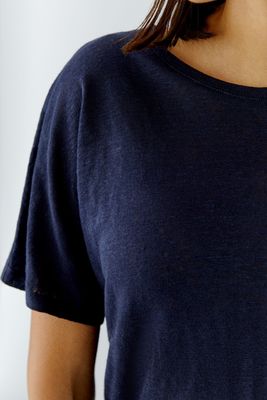 OUI T-shirt en lin marine 97370