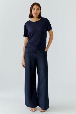 OUI T-shirt en lin marine 97370