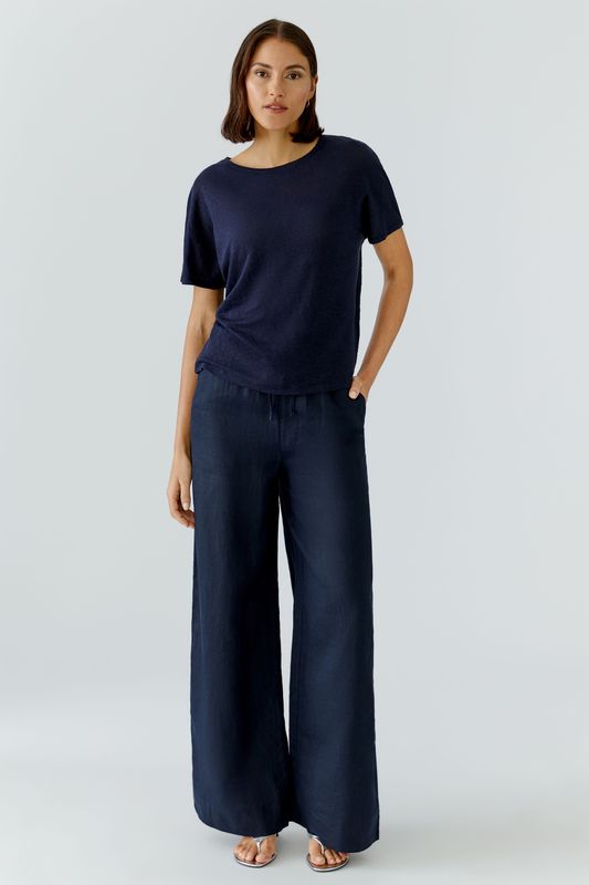 OUI Linen T-Shirt Navy 97370