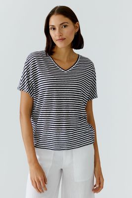 OUI Striped Linen V-Neck T-Shirt 97372