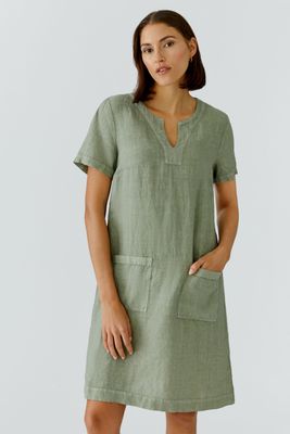 OUI Robe en lin vert sauge à manches courtes 97170