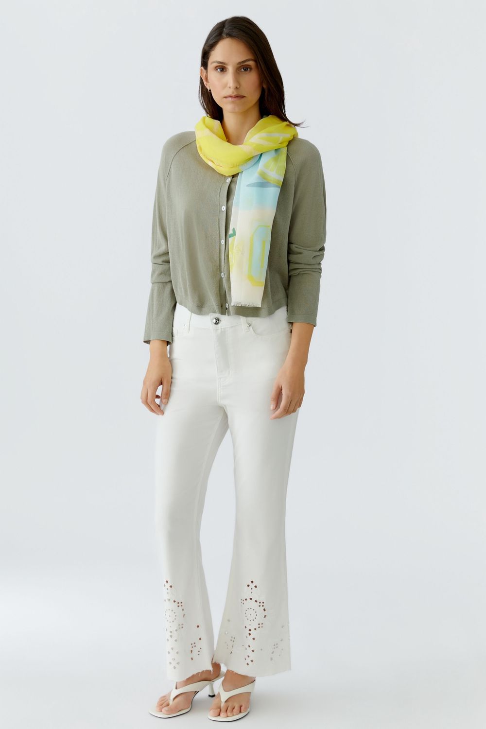 OUI Lightweight printed scarf lime 97559