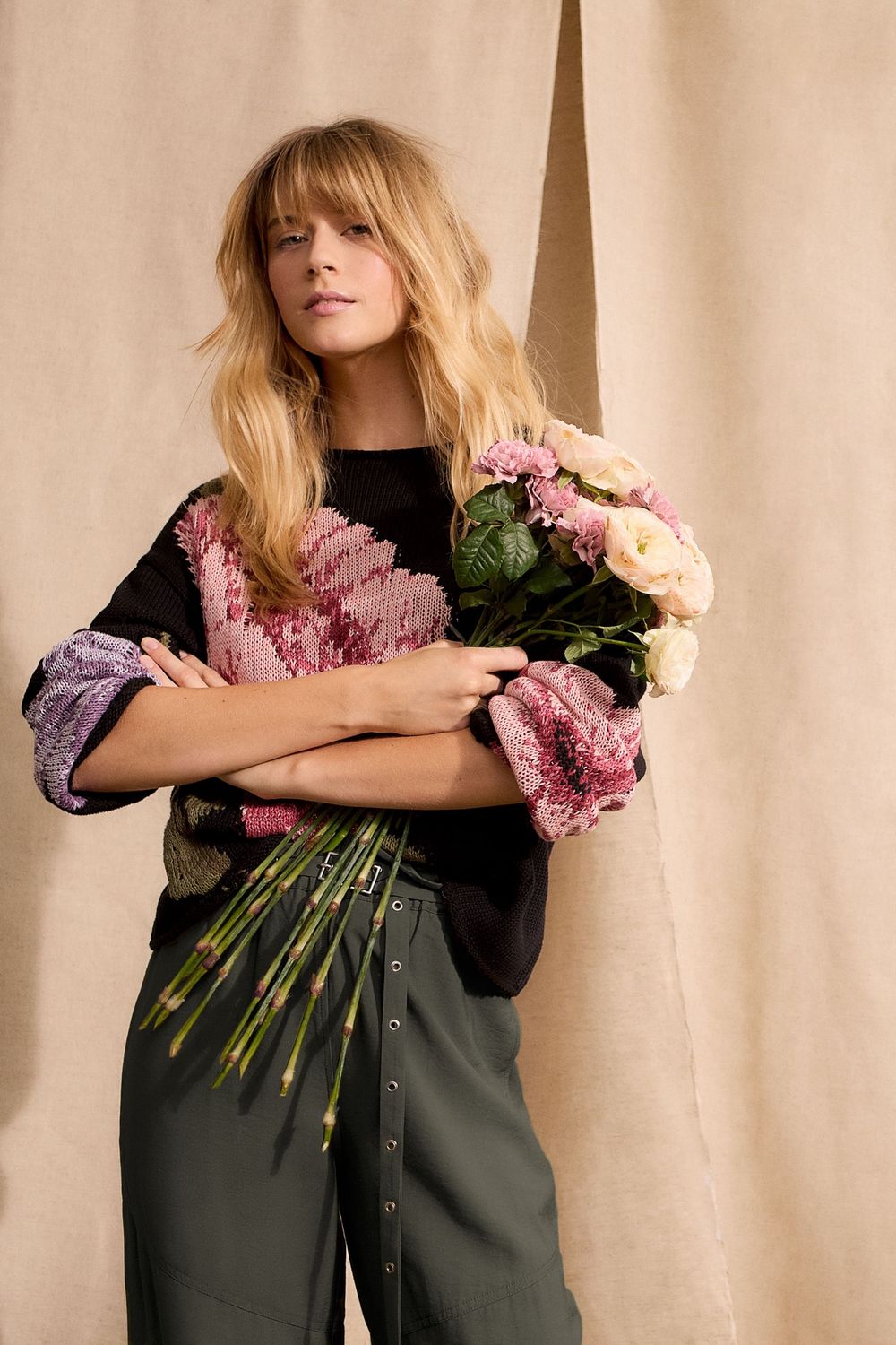 OUI Artistic floral knit sweater – Black multi 96775