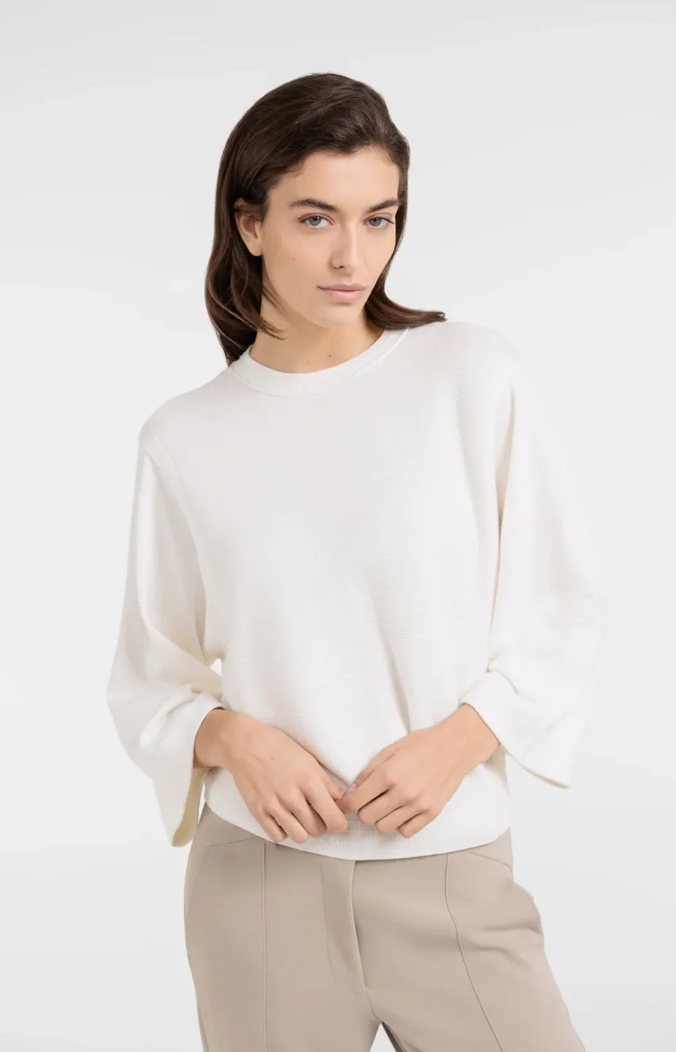 YAYA Chandail - Sweater with mixed textures 01000464, Colour: 99064-IVORY WHITE, Size: XS