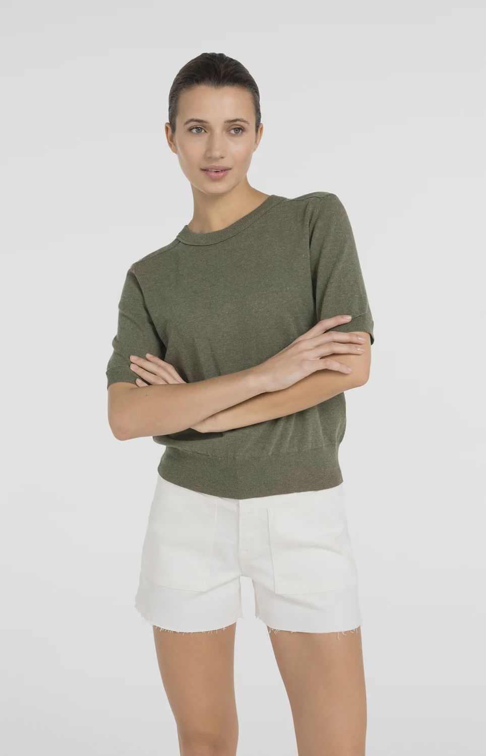 YAYA Short sleeve sweater with details 01000595, Colour: 990652-ARMY GREEN, Size: SX