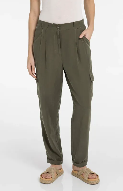 YAYA Woven staight leg cargo trousers with pleaths 01301254
