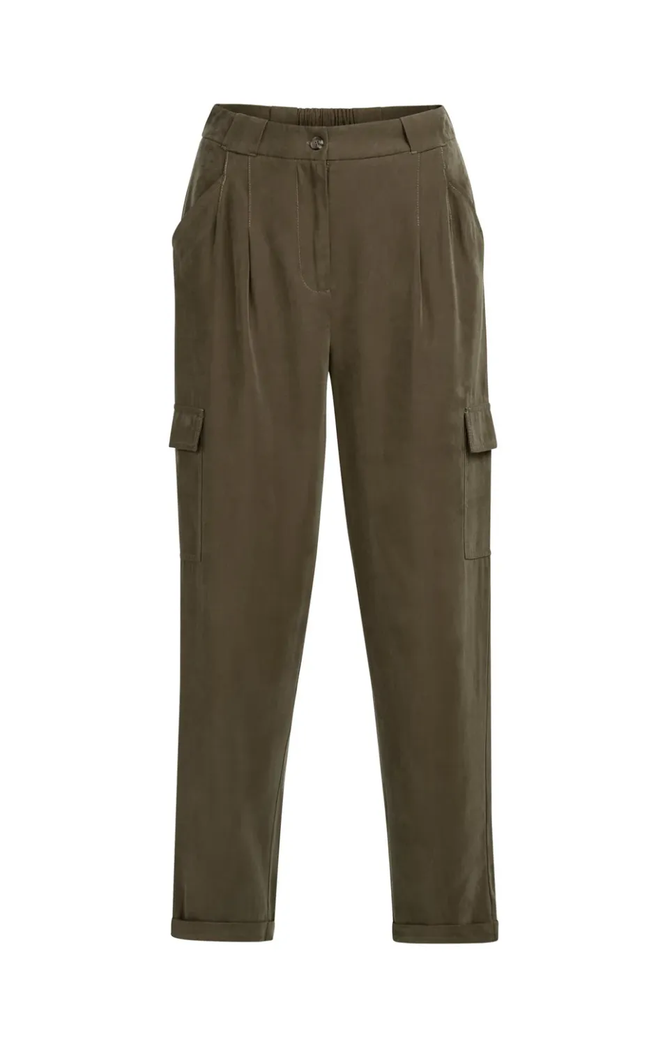 YAYA Woven staight leg cargo trousers with pleaths 01301254, Colour: 99065-ARMY GREEN, Size: 32