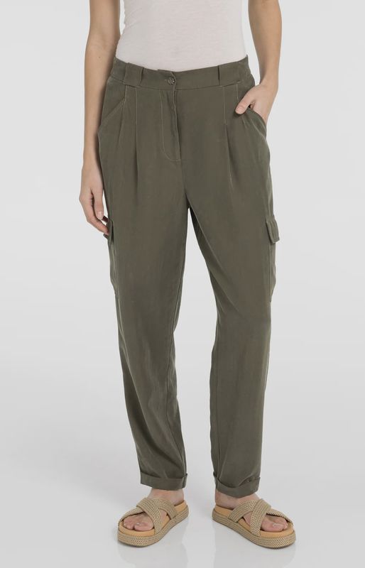 YAYA Woven staight leg cargo trousers with pleaths 01301254