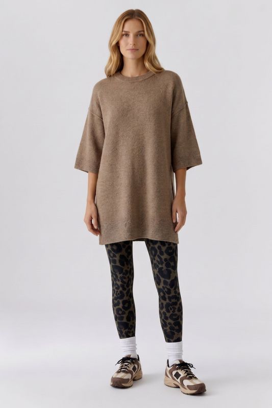 ​OUI Long Taupe Mélange Knit Pullover 98002